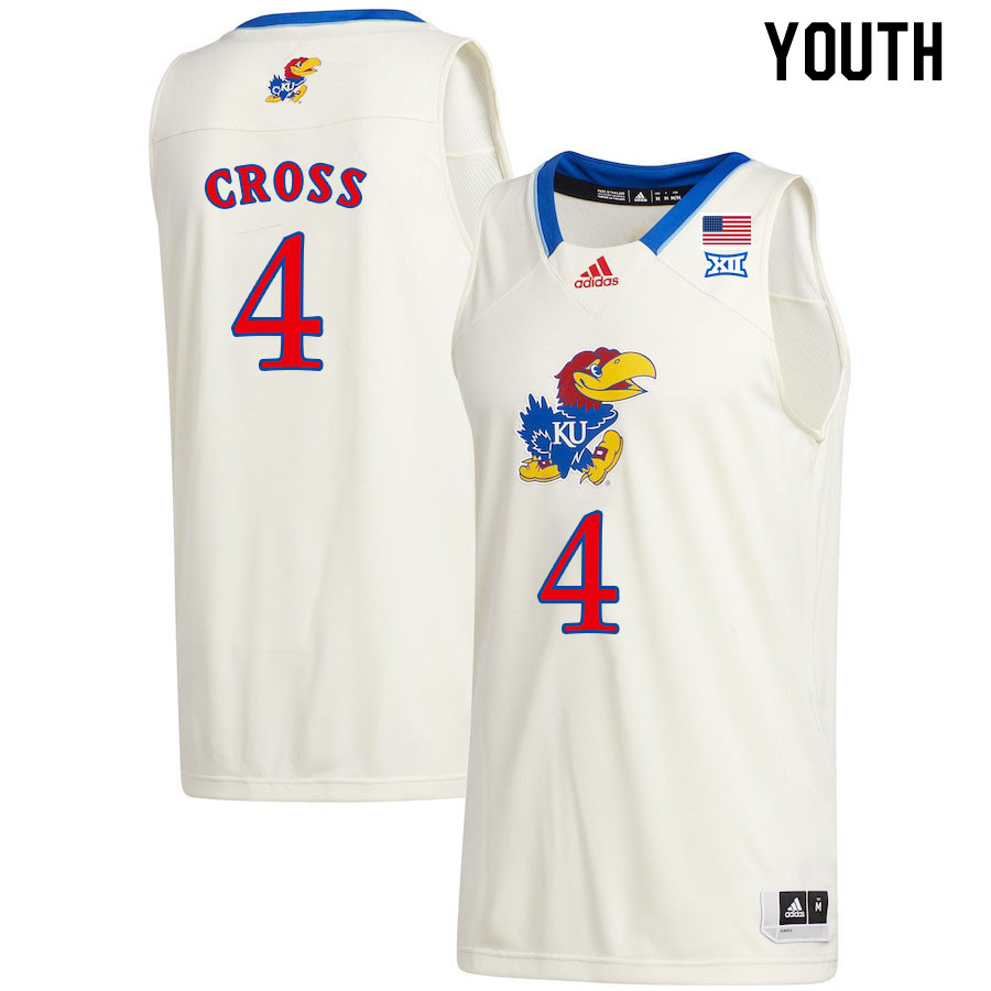 Youth #4 Justin Cross Kansas Jayhawks College Basketball Jerseys Stitched Sale-Cream
